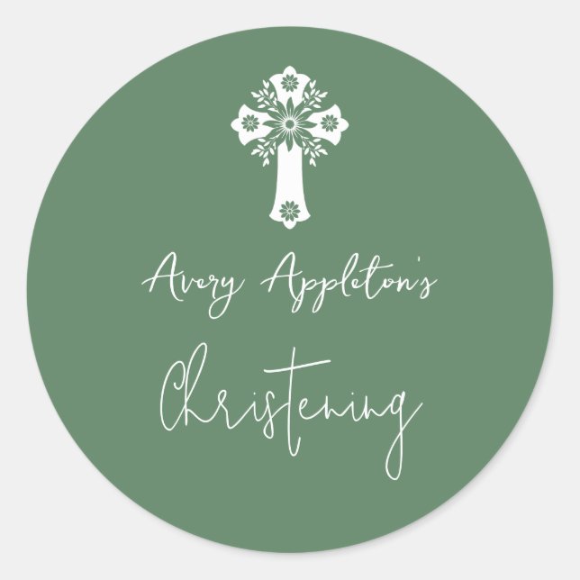 Adesivo Stickers Floral Cross Christening Fern Green (Frente)