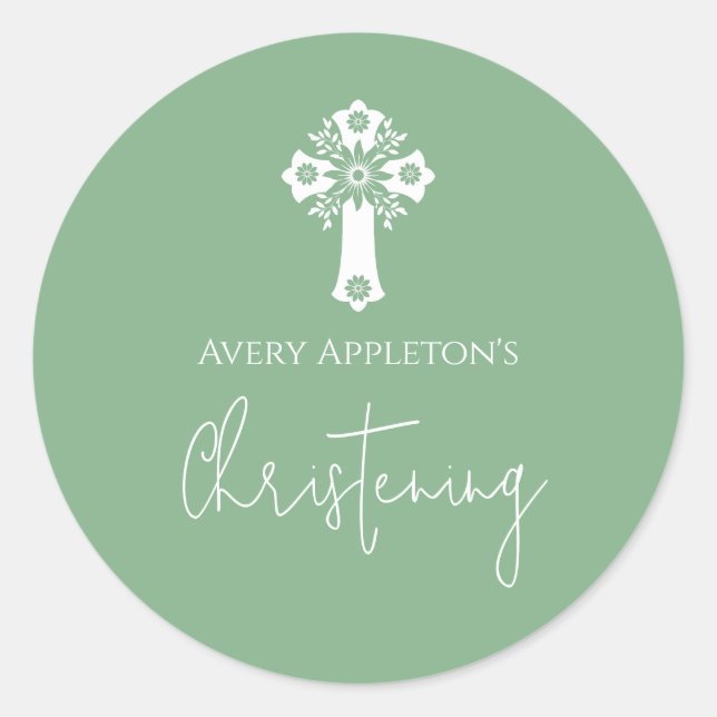 Adesivo Stickers Floral Cross Christening Green (Frente)