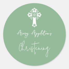 Adesivo Stickers Floral Cross Christening Green