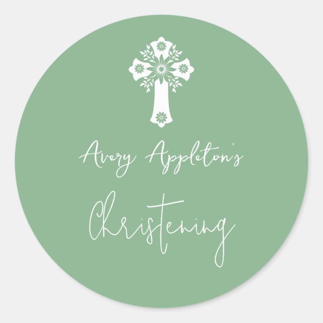 Adesivo Stickers Floral Cross Christening Green (Frente)