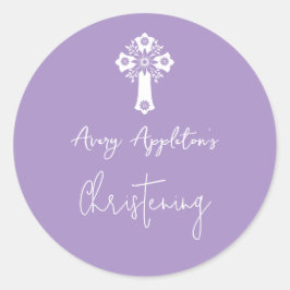 Adesivo Stickers Floral Cross Christening Lilac