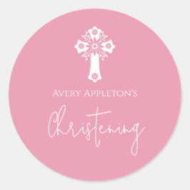 Adesivo Stickers Floral Cross Christening Rose Pink