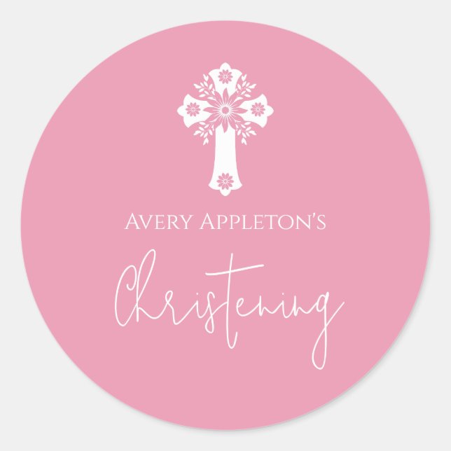 Adesivo Stickers Floral Cross Christening Rose Pink (Frente)