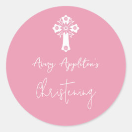 Adesivo Stickers Floral Cross Christening Rose Pink