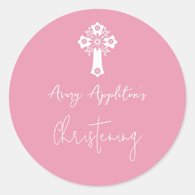 Adesivo Stickers Floral Cross Christening Rose Pink (Frente)