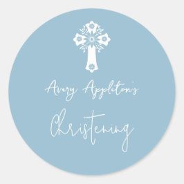 Adesivo Stickers Floral Cross Christening Sky Blue