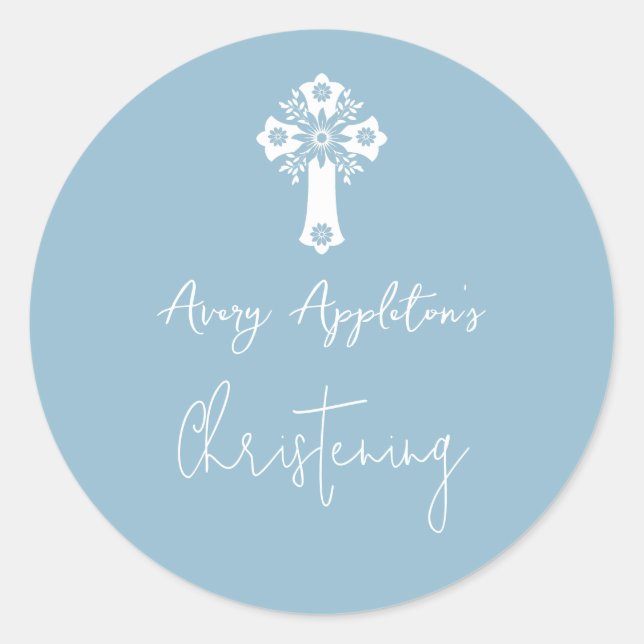 Adesivo Stickers Floral Cross Christening Sky Blue (Frente)