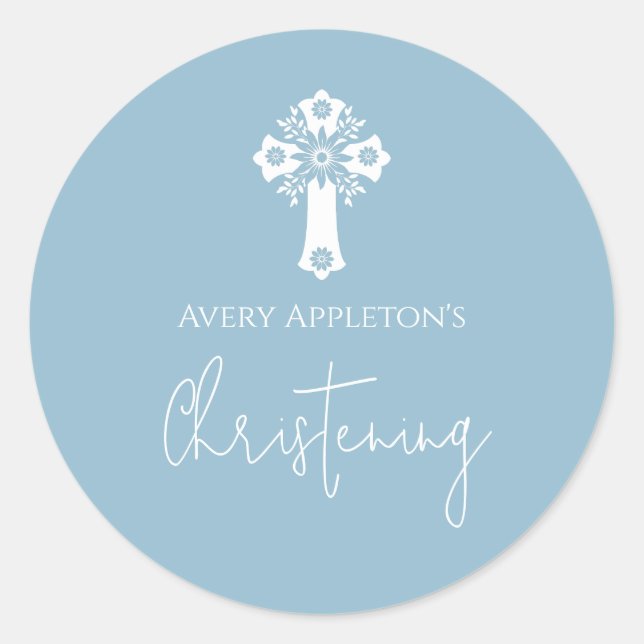 Adesivo Stickers Floral Cross Christening Sky Blue (Frente)