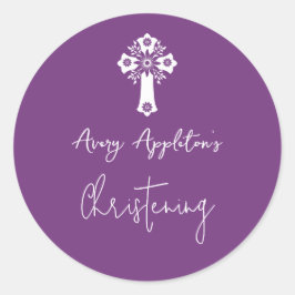 Adesivo Stickers Floral Cross Christening Sweet Plum