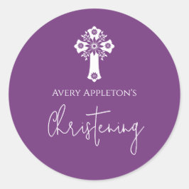 Adesivo Stickers Floral Cross Christening Sweet Plum