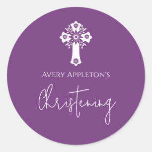 Adesivo Stickers Floral Cross Christening Sweet Plum