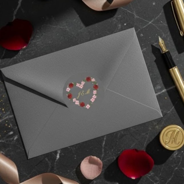 Adesivo Stickers Grey Rose Heart Wedding Initial (Criador carregado)