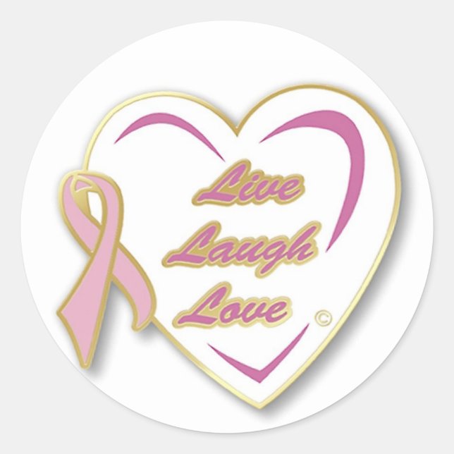 Adesivo Stickers Live Laugh Love Heart & rosa ribbon (Frente)
