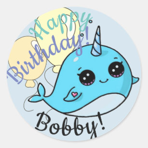 Adesivo Stickers Narwhal Birthday Personalizados