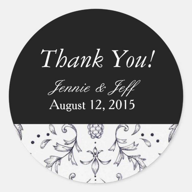 Adesivo Stickers Obrigado Damask Black and White (Frente)