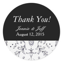 Stickers Obrigado Damask Black and White