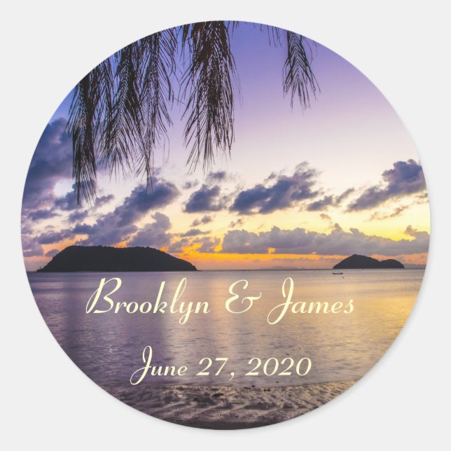 Adesivo Stickers Púrpura de Casamento de Praia (Frente)