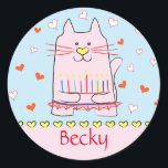 Adesivo Stickers Rosa Cat Ballerina Chanukah Round<br><div class="desc">"Gato Rosa Ballerina, Feliz Chanukah" Manchas Redondas. Divirta-se usando esses adesivos como topos de bolo, etiquetas de presentes, fechos de malas de favor ou qualquer que seja a sua festa! Personalize excluindo texto e adicionando suas próprias palavras, usando o estilo, o tamanho e a cor de sua fonte favorita. Obrigados...</div>