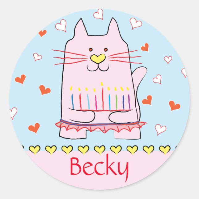 Adesivo Stickers Rosa Cat Ballerina Chanukah Round (Frente)
