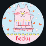 Adesivo Stickers Rosa Cat Ballerina Chanukah Round<br><div class="desc">"Gato Rosa Ballerina, Feliz Chanukah" Manchas Redondas. Divirta-se usando esses adesivos como topos de bolo, etiquetas de presentes, fechos de malas de favor ou qualquer que seja a sua festa! Personalize excluindo texto e adicionando suas próprias palavras, usando o estilo, o tamanho e a cor de sua fonte favorita. Obrigados...</div>