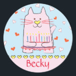 Adesivo Stickers Rosa Cat Ballerina Chanukah Round<br><div class="desc">"Gato Rosa Ballerina, Feliz Chanukah" Manchas Redondas. Divirta-se usando esses adesivos como topos de bolo, etiquetas de presentes, fechos de malas de favor ou qualquer que seja a sua festa! Personalize excluindo texto e adicionando suas próprias palavras, usando o estilo, o tamanho e a cor de sua fonte favorita. Obrigados...</div>