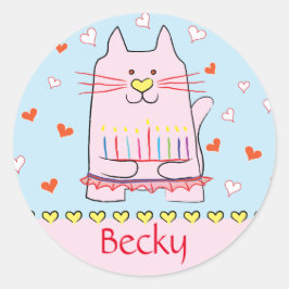 Adesivo Stickers Rosa Cat Ballerina Chanukah Round