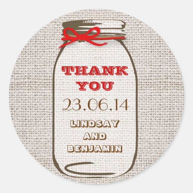 Adesivo Stickers Rustic Burlap Mason Jar Casamento (Frente)