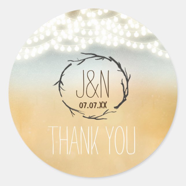 Adesivo Sticks Rustic Wreath String Lights Sticker (Frente)