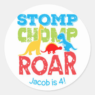 Adesivo Stomp Chomp Roar Cute Dinossaur Birthday Sticker
