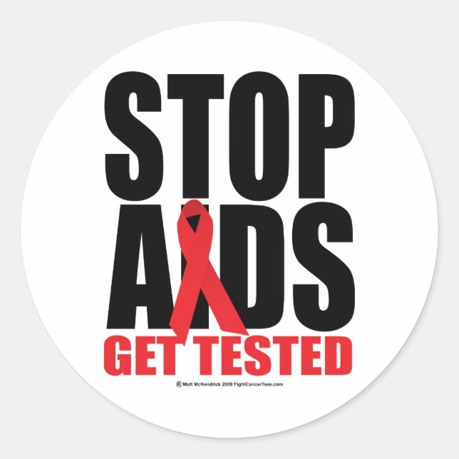Adesivo Stop AIDS (Parar a AIDS): Seja testado (Frente)