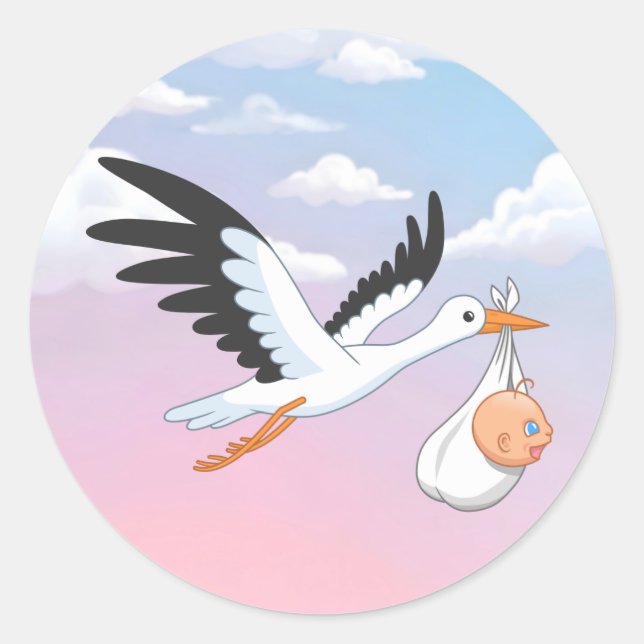 Adesivo Stork Carrying a Baby Sky Clouds (Frente)