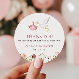 Adesivo Stork Delivery Pink Floral Girl Baby Shower Favor