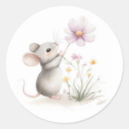 Adesivo Storybook Mouse Picking Pink Wildlfower