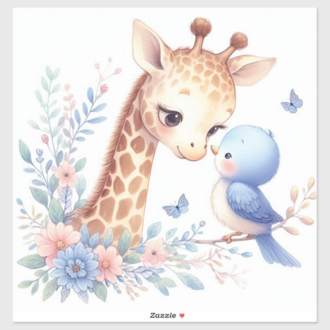 Adesivo Storybook Woodland Babings Giraffe E Pássaro Azul (Folha)