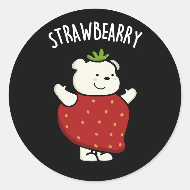 Adesivo Strawbeary Funny Strawberry Bear Pun Dark BG (Frente)