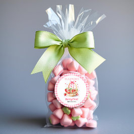 Adesivo Strawberries hearts,pink bow Berry First Birthday