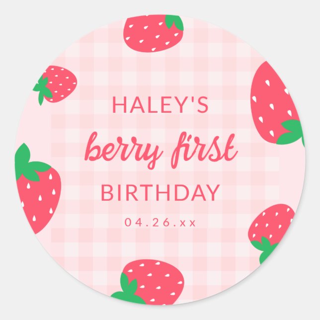 Adesivo Strawberry Berry First 1rua Baby Birthday (Frente)