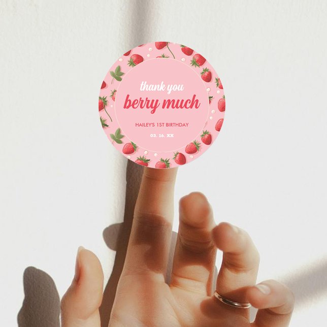 Adesivo Strawberry Berry First Festa de aniversário (Criador carregado)