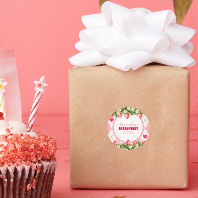 Adesivo Strawberry Berry Primeiro Aniversário (Festa)