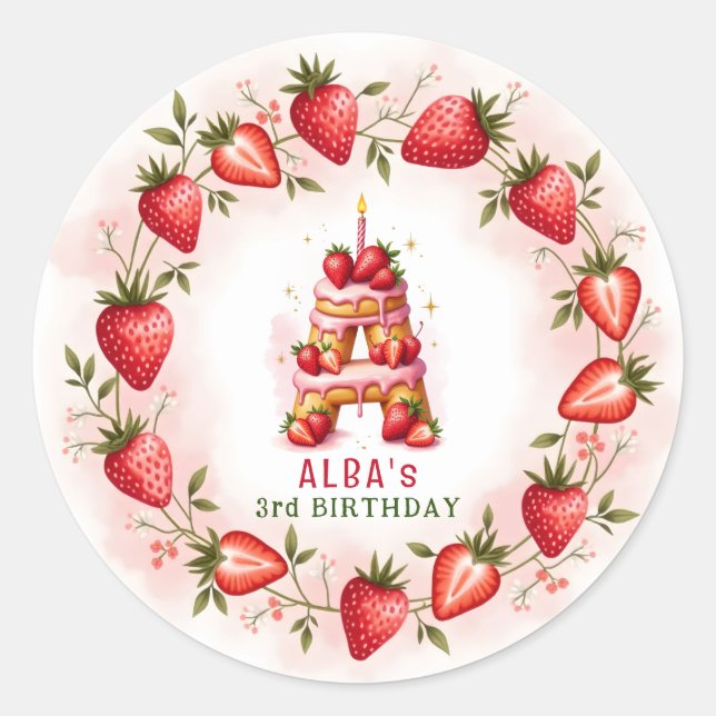 Adesivo Strawberry Birthday Sticker - Letra A Bolo (Frente)