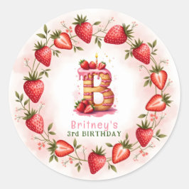 Adesivo Strawberry Birthday Sticker - Letra B Bolo