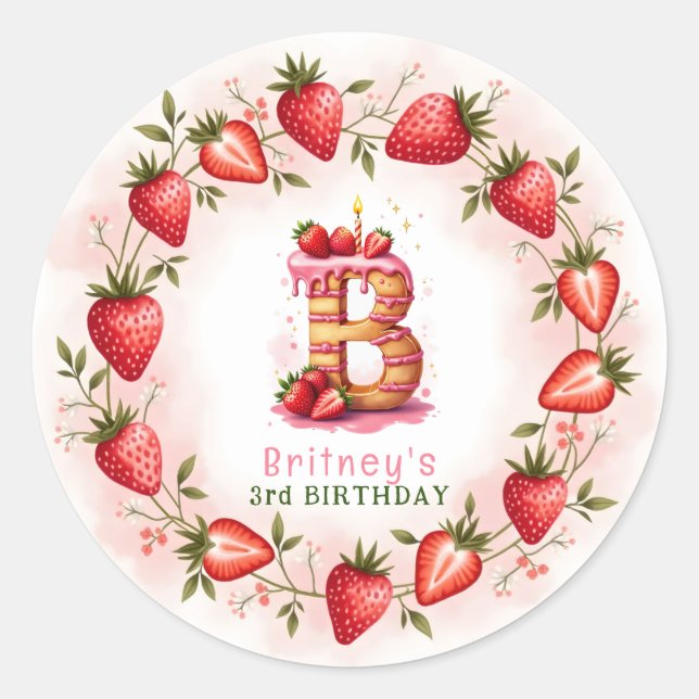 Adesivo Strawberry Birthday Sticker - Letra B Bolo (Frente)