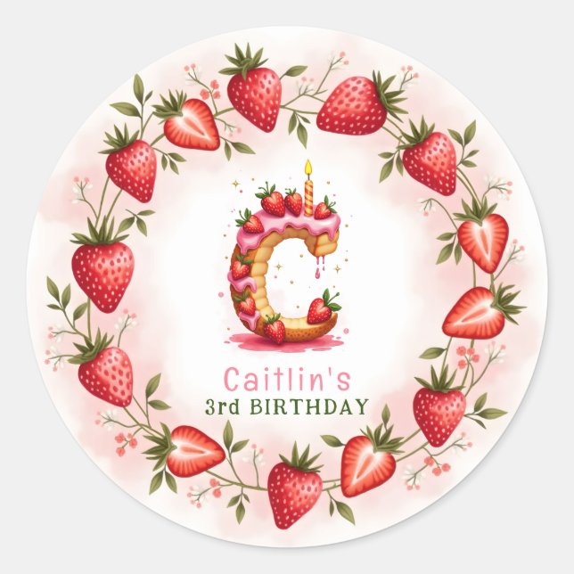 Adesivo Strawberry Birthday Sticker - Letra C Bake (Frente)