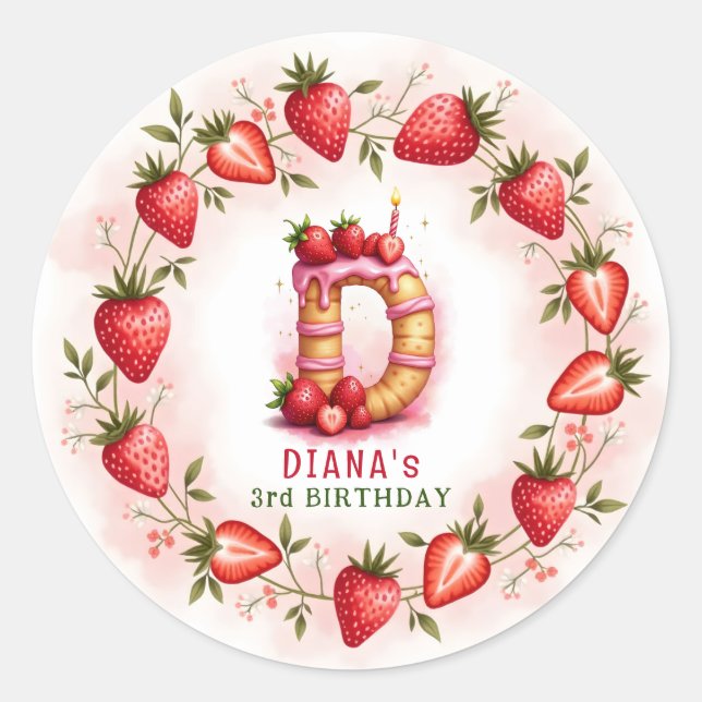 Adesivo Strawberry Birthday Sticker - Letra D Bake (Frente)