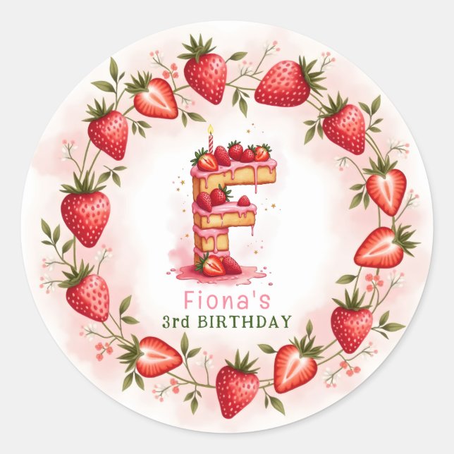 Adesivo Strawberry Birthday Sticker Letra F Cake (Frente)