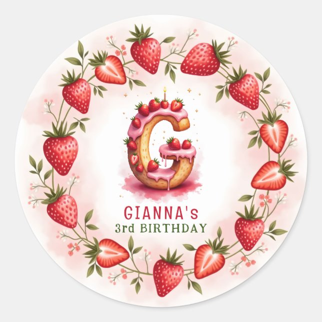Adesivo Strawberry Birthday Sticker - Letra G Bake (Frente)