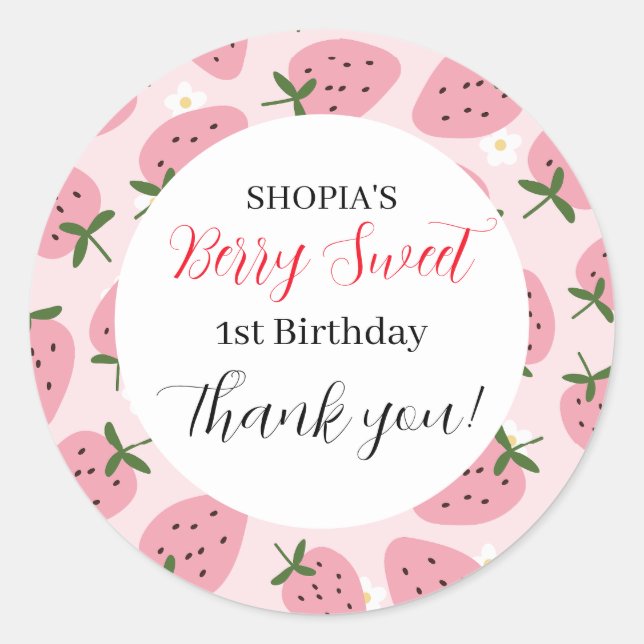 Adesivo Strawberry Delight Primeiro Aniversário (Frente)