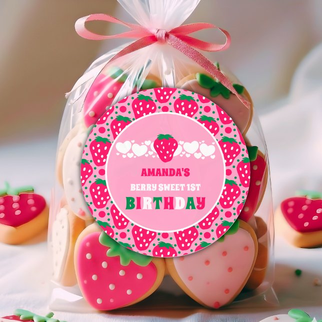 Adesivo Strawberry First Birthday Celebration (Criador carregado)