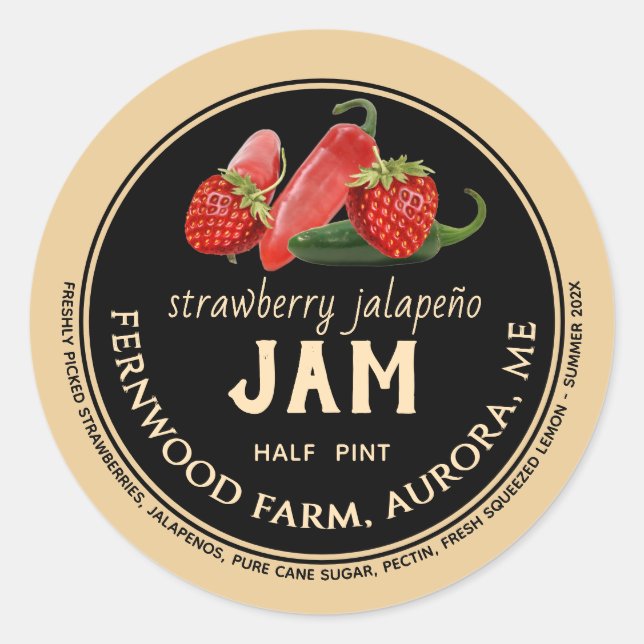 Adesivo Strawberry Jalapeno Jam Jar Label Homemade Jelly (Frente)