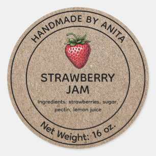 Adesivo Strawberry Jam Jelly Jar Label Kraft Estilo de Pap